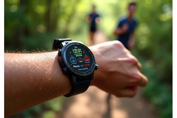 Athlete measuring performance on a smart watch